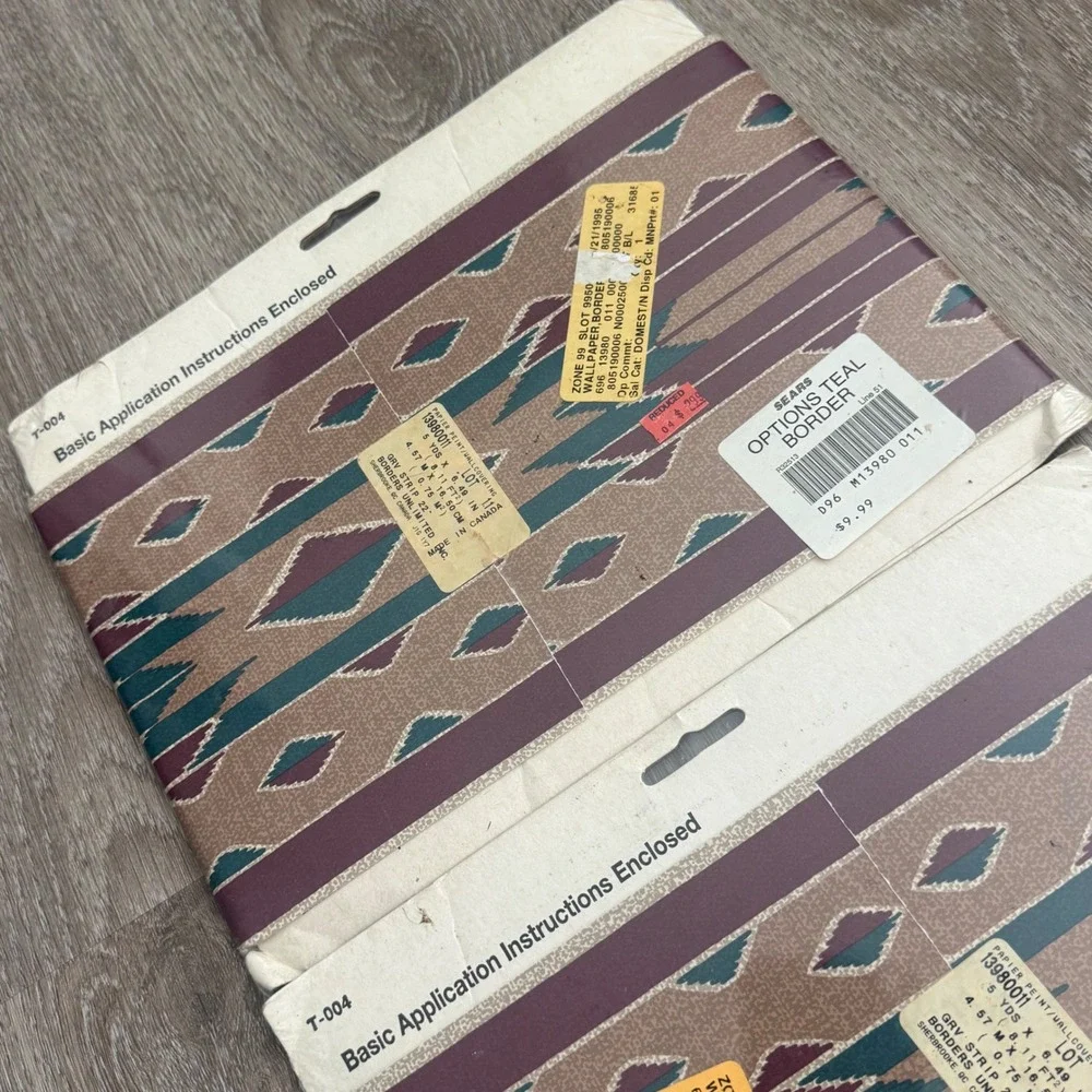 Vintage Colormate Southwestern Wallpaper Border 2 Rolls Teal Burgundy 1995 Sears